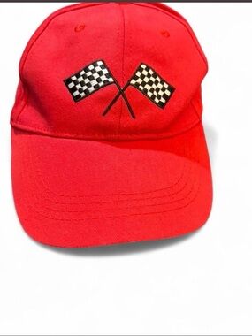 Red Kids Baseball Cap with Checkered Flags